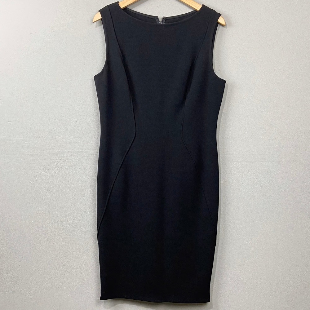 Lela Rose Black Sheath Dress Size L Minimalist Elegant Office Siren Chic Fitted